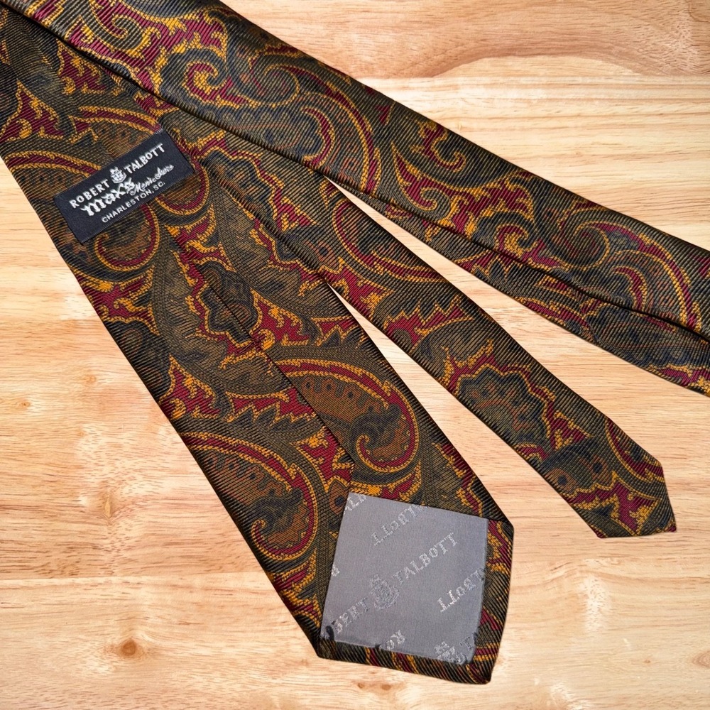 Robert Talbott Silk Tie Brown Red Gold Paisley Hand Sewn USA Ancient Madder - Picture 3 of 14
